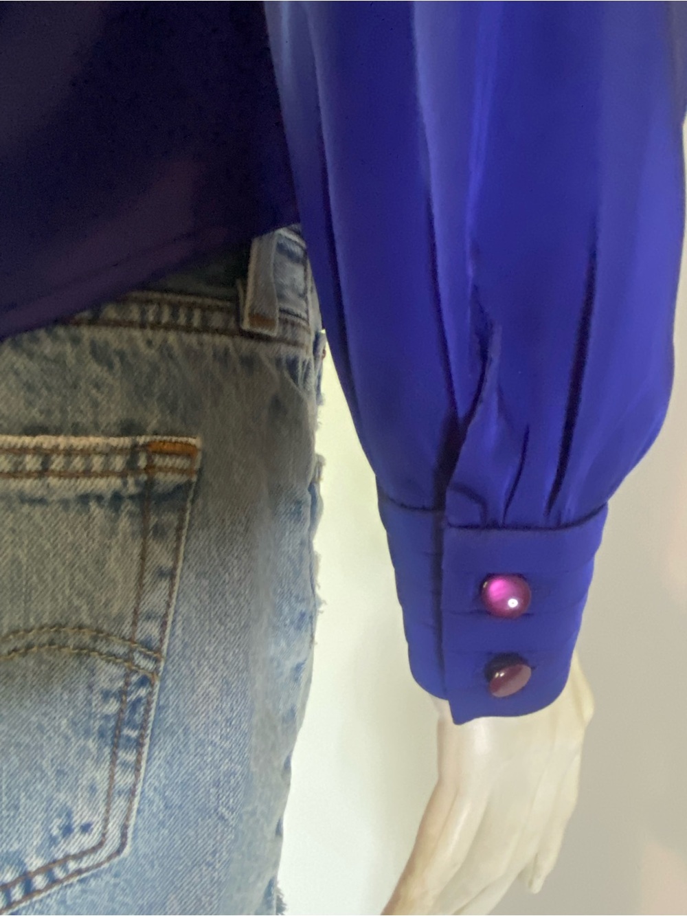 Women’s Royal Blue Ruffle-Front Button Blouse - Picture 8 of 13